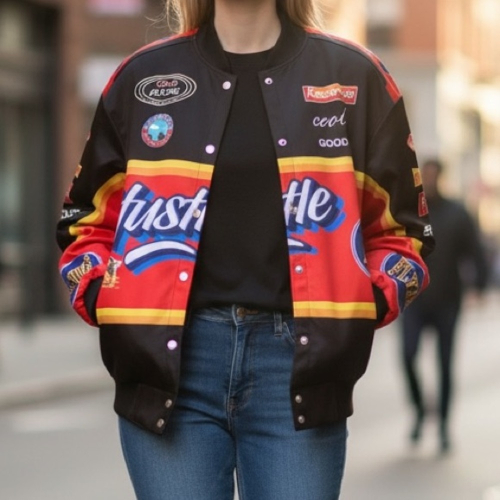 Shein Unisex black and Red Jacket Hustler button down jacket